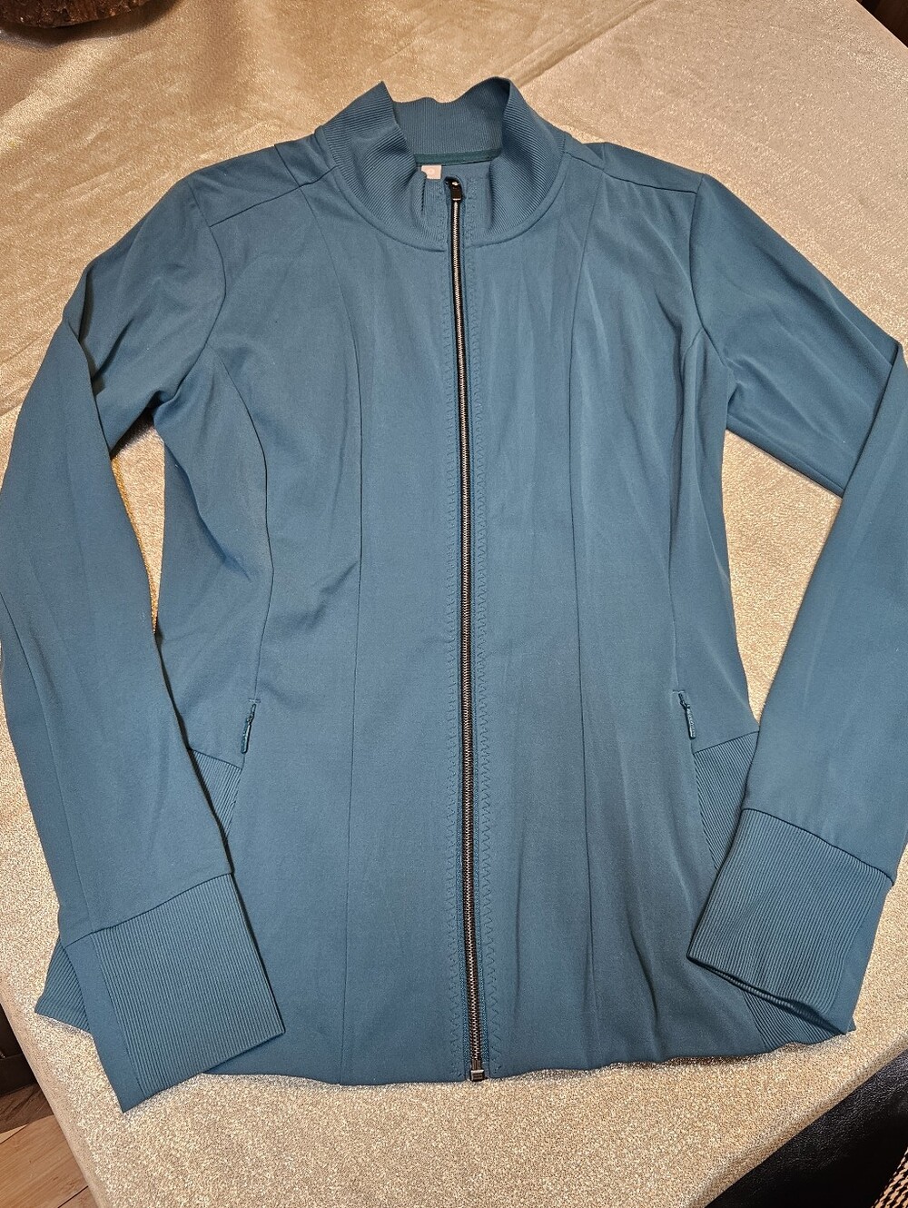 Athleta Shanti Salutation Teal Zip Jacket Size M